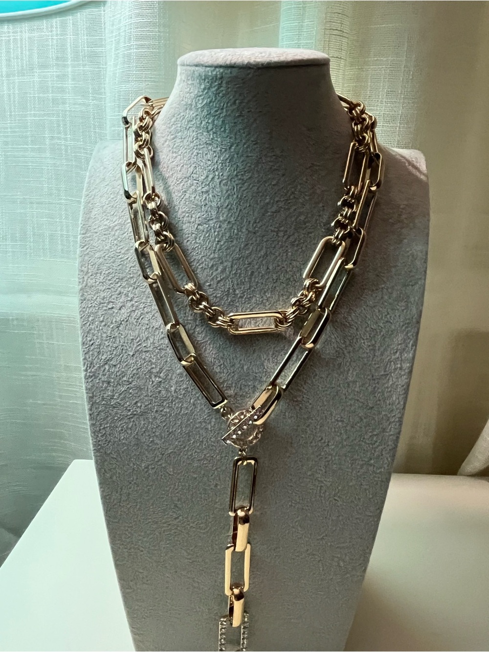 NEW INC Polished Gold-Tone Layered Link Lariat Necklace